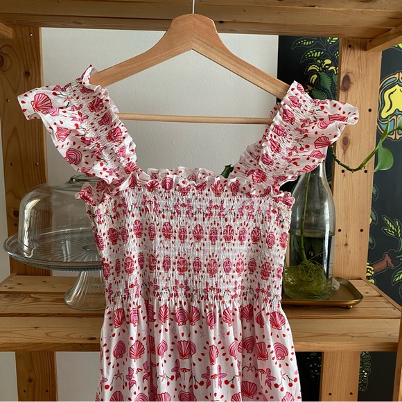 Hill House Home Pink White Ellie Nap Mermaid Shell Cherry Print Midi Dress XS - Picture 5 of 16